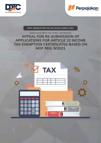 Cover Appeal for Re-Submission of Applications for Article 22 Income Tax Exemption Certificates based on MoF Reg. 9/2021